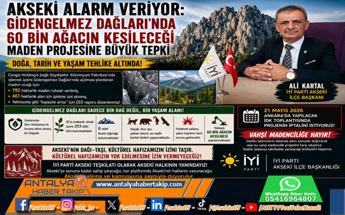 Akseki Alarm Veriyor: Gidengelmez Dağları&rsquo;nda 60 Bin Ağacın Kesileceği Maden Projesine B&uuml;y&uuml;k Tepki