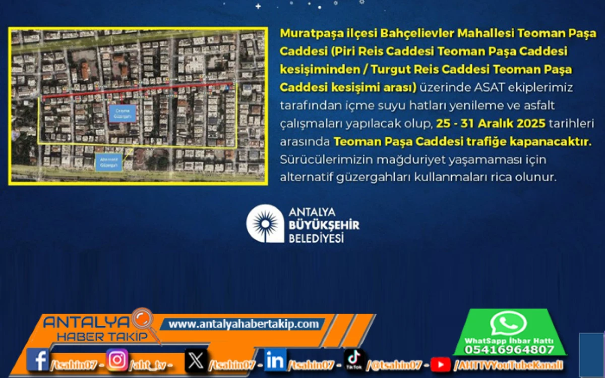 Teoman Paşa Caddesi&rsquo;nin Bir Kısmı Bir Hafta Trafiğe Kapatılacak