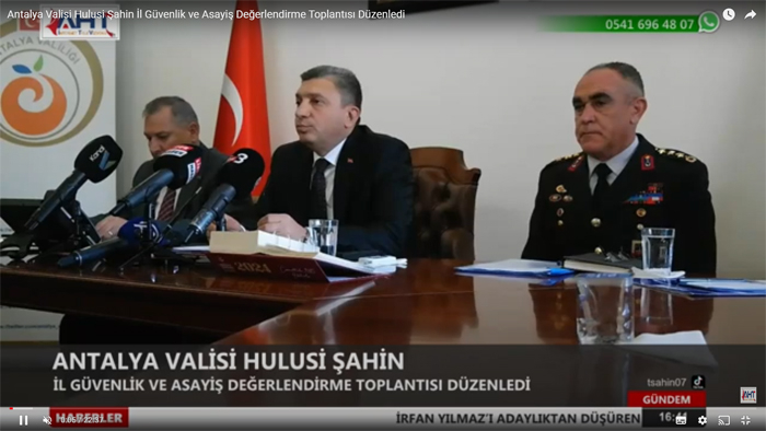 Antalya Valisi Hulusi Şahin İl Güvenlik ve Asayiş Değerlendirme Toplantısı Düzenledi
